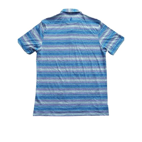 johnnie-O Polo Shirt Men Large Blue Striped Performance Stretch UPF50 Golf - Picture 5 of 10